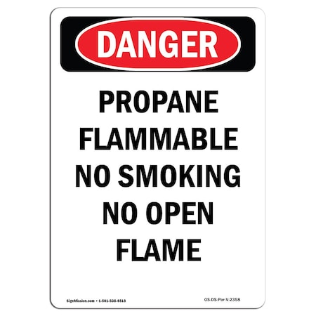 Signmission OSHA Danger Sign, Propane Flammable No Smoking No, 10in X 7in Decal, 7" W, 10" L, Portrait OS-DS-D-710-V-2358
